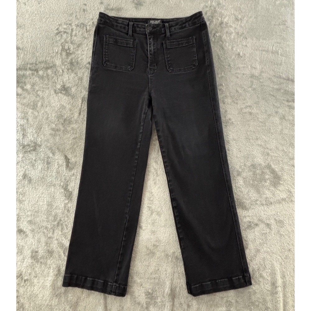 Judy Blue Black High Rise Straight Leg Jeans Womens 15/32 Black Patch Pockets‎